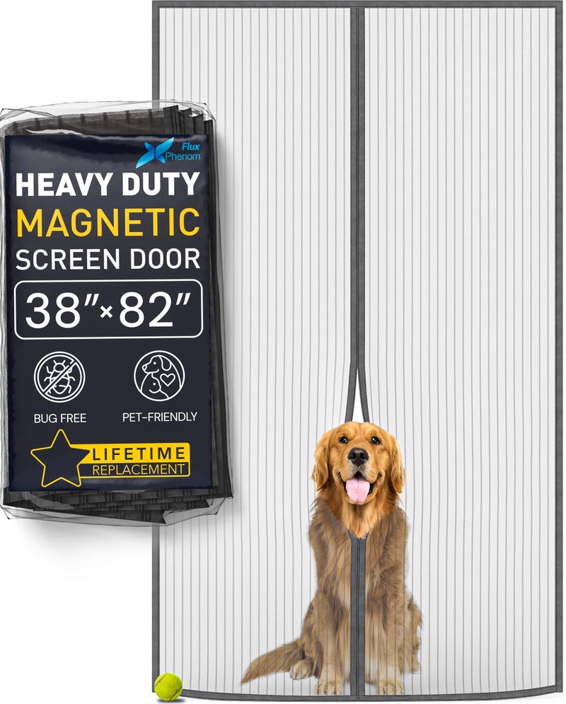 Flux Phenom The Original Magnetic Screen Door 38x82 Inch - Easy Install  Strong Magnet Strength  Self-Sealing Mesh  Pet Tested  Hands-Free Entry  Door Screen Magnetic Closure  Keeps Bugs Out - Gray - Image 1